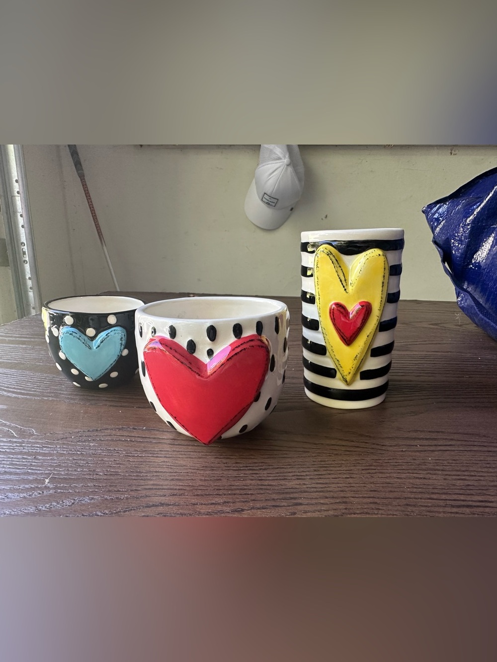 Demdaco Heartful Ceramic Decor Set with Red, Yellow & Blue Heart Accents